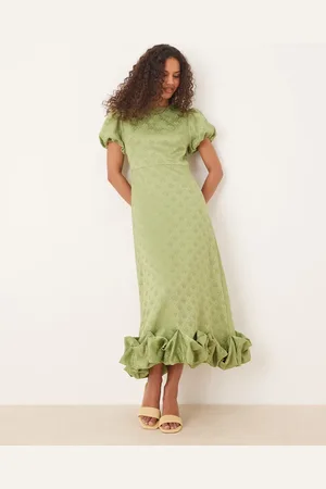 Sister Jane Puff sleeve bubble hem maxi dress in soft olive