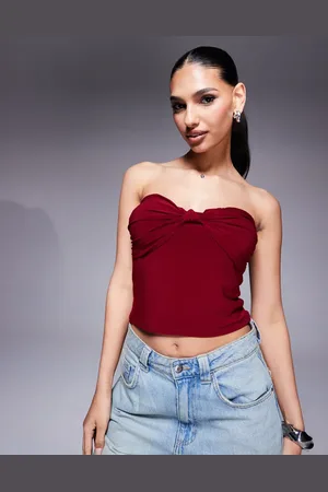 ASOS Bandeau top with twist knot detail in wine