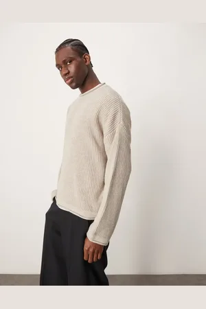 ASOS Knitted oversized boxy jumper with rolled neck in stone