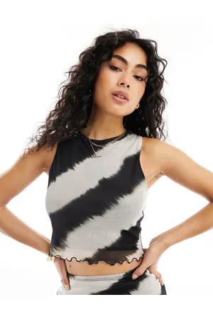 New Look Print mesh racer vest co-ord in greige