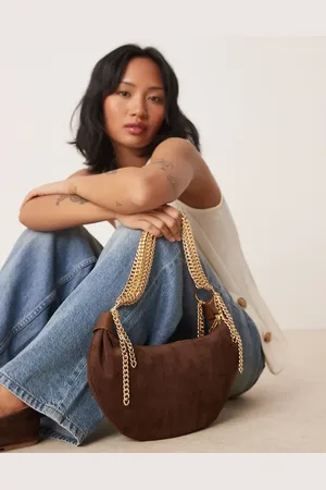ASOS Faux suede statement chain scoop shoulder bag in chocolate