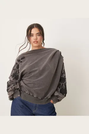 ASOS ASOS DESIGN Curve off the shoulder sweat with embroidery in washed