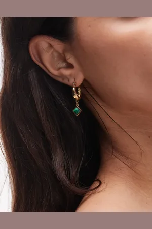 Topshop Evelyn 24k plated hoop with green pendant in