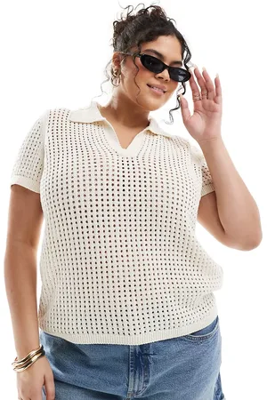ONLY Open knit polo in cream