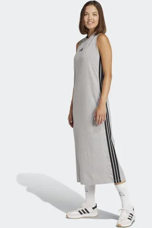 adidas Essentials 3-stripes long racerback dress in medium heather / black