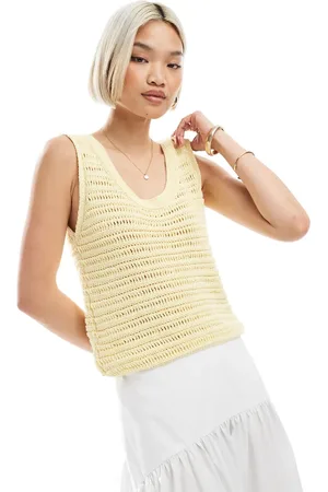 ASOS Knitted crochet look scoop neck tank in buttermilk