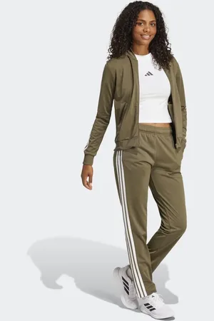 adidas Essentials 3-stripes track suit in olive strata