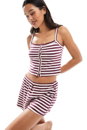 Cotton On Cotton On peached jersey button up cami in dark oak stripe co-ord