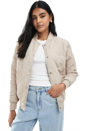 Brave Soul Quilted bomber jacket in stone