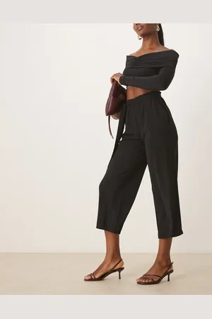 VILA Tie waist straight leg cropped trouser in
