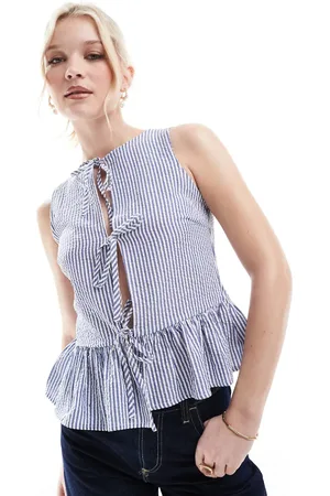 Daisy Street Peplum front tie up top in stripe