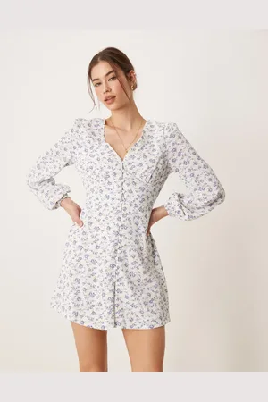 Glamorous Button front mini dress in lilac yellow ditsy