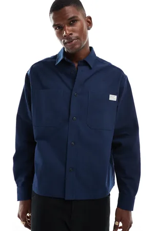 ASOS Boxy twill overshirt in navy