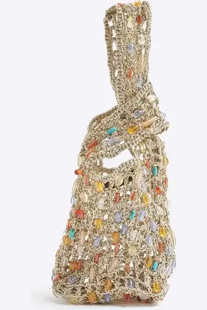 River Island Beaded grab bag in beige