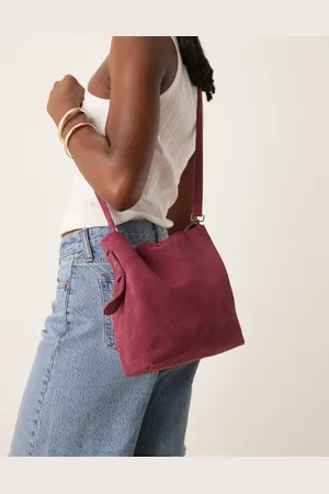 Barneys Originals Suede bucket bag in burgundy
