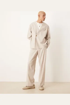 ASOS Wide leg suit trousers with linen in stone