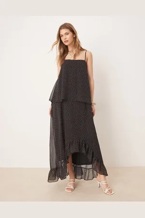 ASOS Cami chiffon frill hem maxi dress in black spot