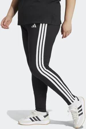 adidas Essentials 3-stripes cotton leggings (plus size) in / white
