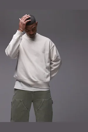 Topman Oversized fit linen blend crew sweatshirt in ecru