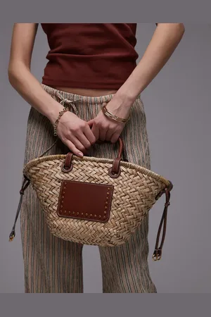 MANGO Woven structured shoulder bag in tan