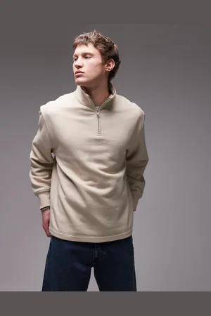 Topman 1/4 zip sweatshirt in stone