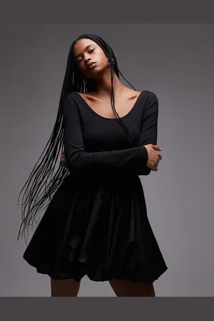 & OTHER STORIES Mini dress with puffball hem in mixed jersey and woven fabric
