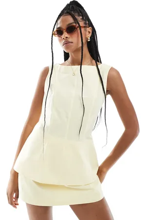 ASOS Linen blend longline fitted top in buttermilk co ord