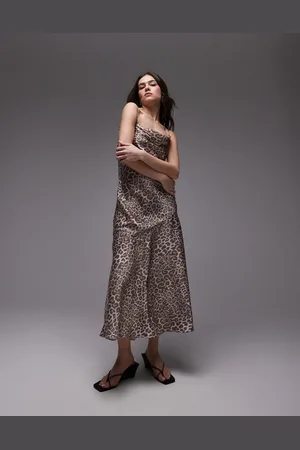 & OTHER STORIES Sleeveless satin midaxi dress with drape detail and thigh split in abstract animal print