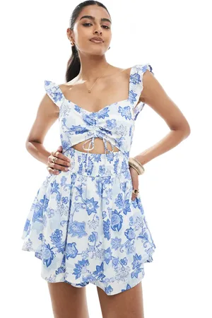 Hollister Flutter sleeve cutout playsuit in floral