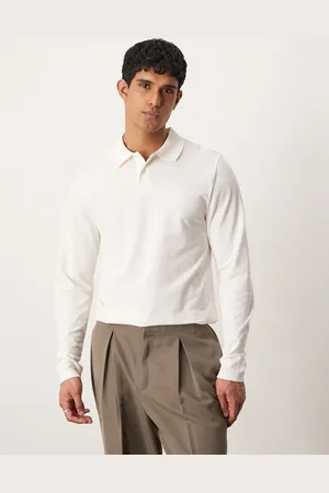 ASOS Long sleeve pique polo in cream