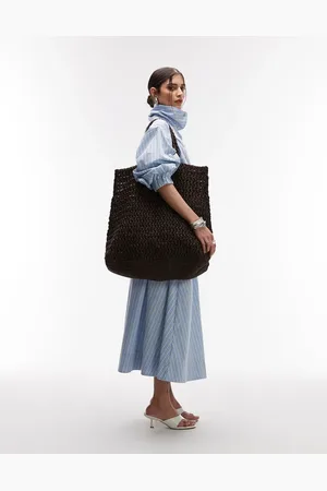 MANGO Premium jumbo raffia tote bag in chocolate