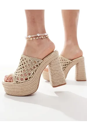 Bershka Espadrille platform heeled sandals in natural and