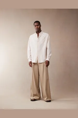 ASOS Smart extreme wide leg linen blend trousers with front pleat in dark stone