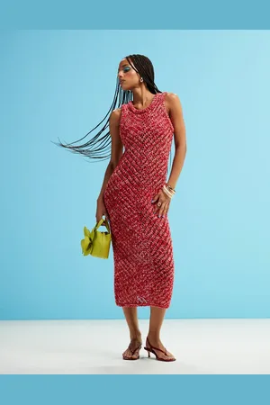 & OTHER STORIES Crochet knitted maxi dress in pink and twist
