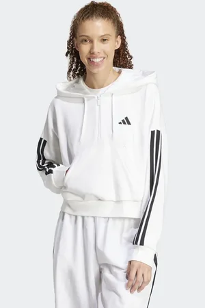 adidas Essentials 3-stripes french terry quarter-zip hoodie in / black