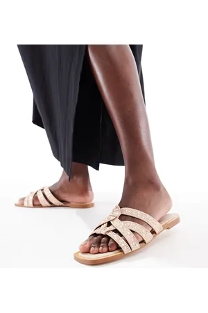 Stradivarius Stradiavrius strap detail embellished flat mule in beige