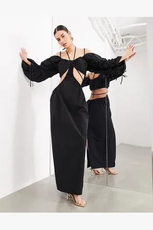 ASOS Bardot oversized structured puff sleeve maxi dress in