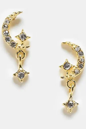 Kingsley Ryan Crystal star and moon drop stud earrings in plated