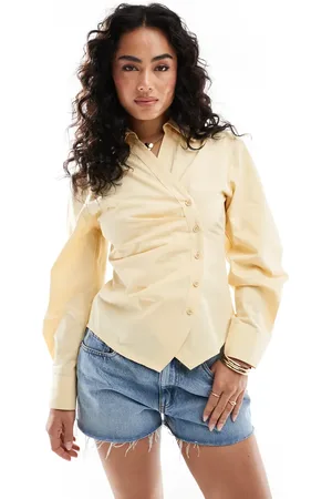 ASOS Ruched wrap shirt with cocoon sleeve in buttermilk