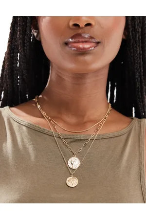 Pieces® Multi chain necklace with coin charm detail in
