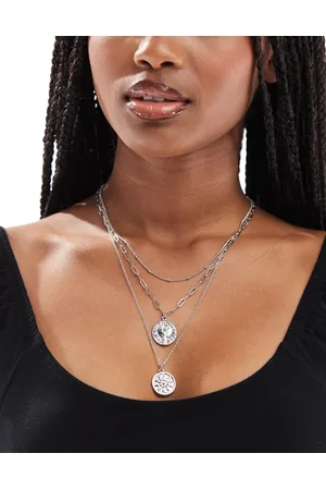 Pieces® Multi chain necklace with coin charm detail in