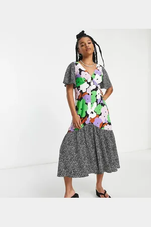 Topshop Bold floral mix and match midi dress in
