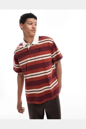 Timberland Striped rugby polo in burnt henna yd