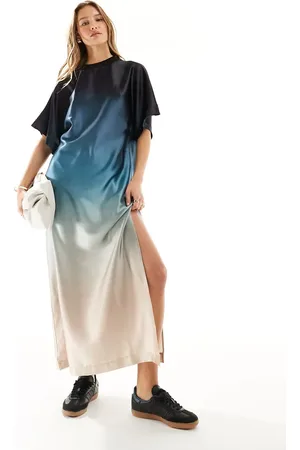 ASOS Satin oversized midi tshirt dress in blue ombre