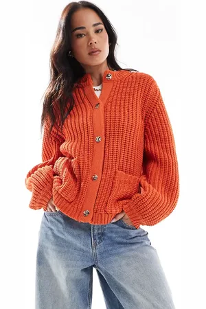 ASOS Chunky stitch cardigan with gold buttons in