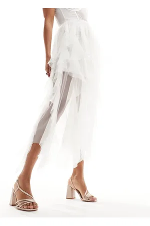 Be Mine Bridal Adilette asymmetric strap block heel sandals in blush