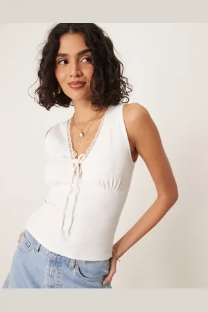 Gina Tricot Rib tie front tank top in off