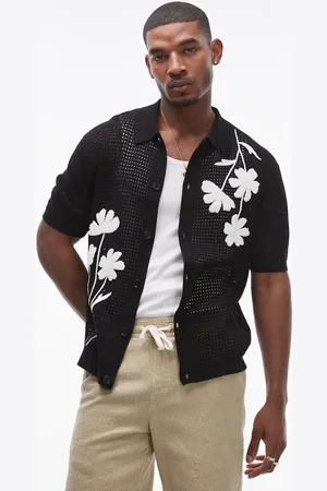 Topman Revere button through knit with white applique in