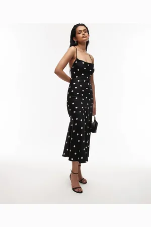 & OTHER STORIES Maxi cami slip dress with low back in mono polka spot print
