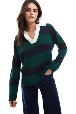 Brave Soul Knitted stripe polo shirt with contrast collar in